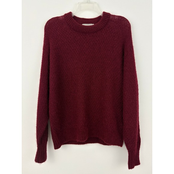 Everlane Alpaca Crew Sweater Size M Oxblood Sheer Diamond Stitch Lightweight - Picture 2 of 12